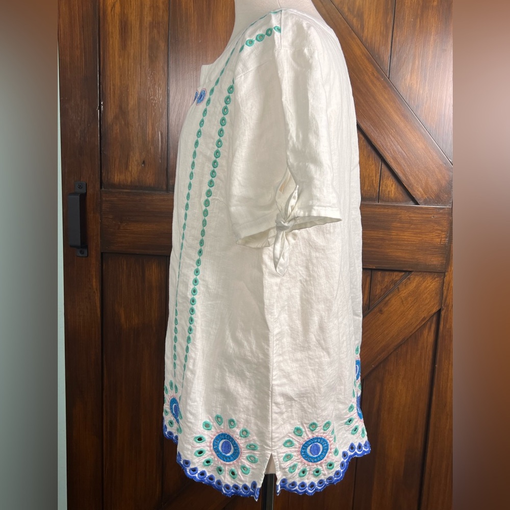 Talbots Embroidered White and Blue Women's Coastal Bohemian Tunic Top Women's XL - Picture 5 of 7